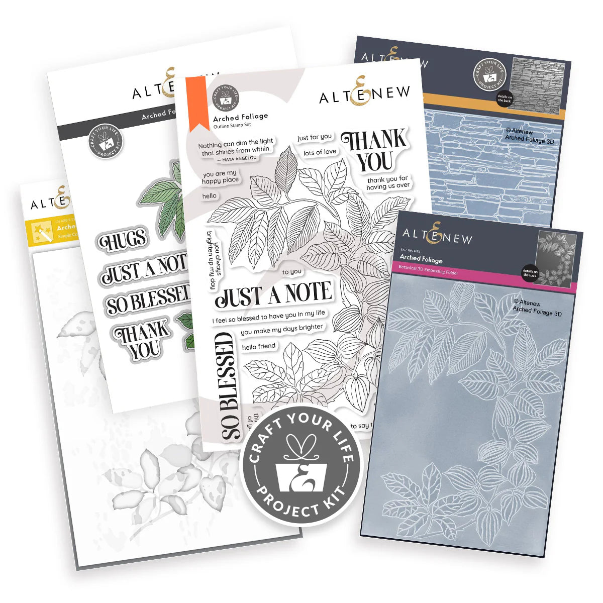 Altenew Craft Your Life Project Kit Arched Foliage and Add-on Embossing Folder Set