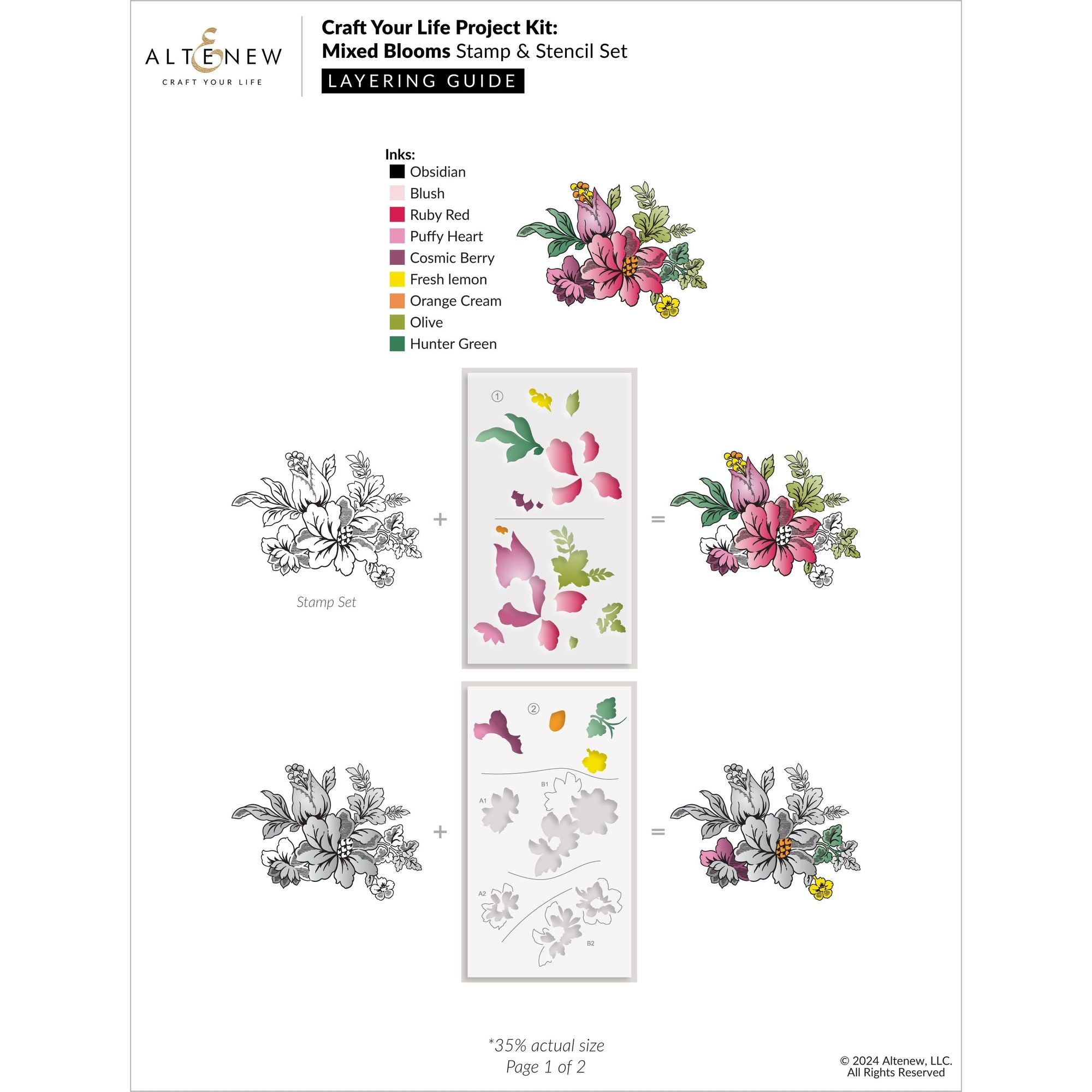 Altenew Craft Your Life Project Kit Mixed Blooms alt10389bn layering guide 1