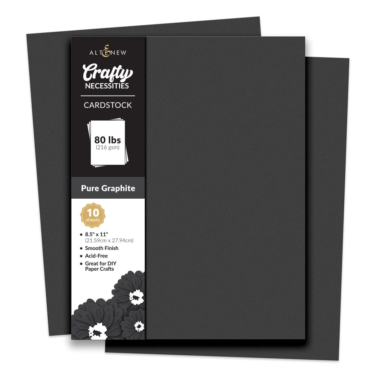 Altenew Crafty Necessities Pure Graphite Cardstock 10 Sheet Pack alt11186