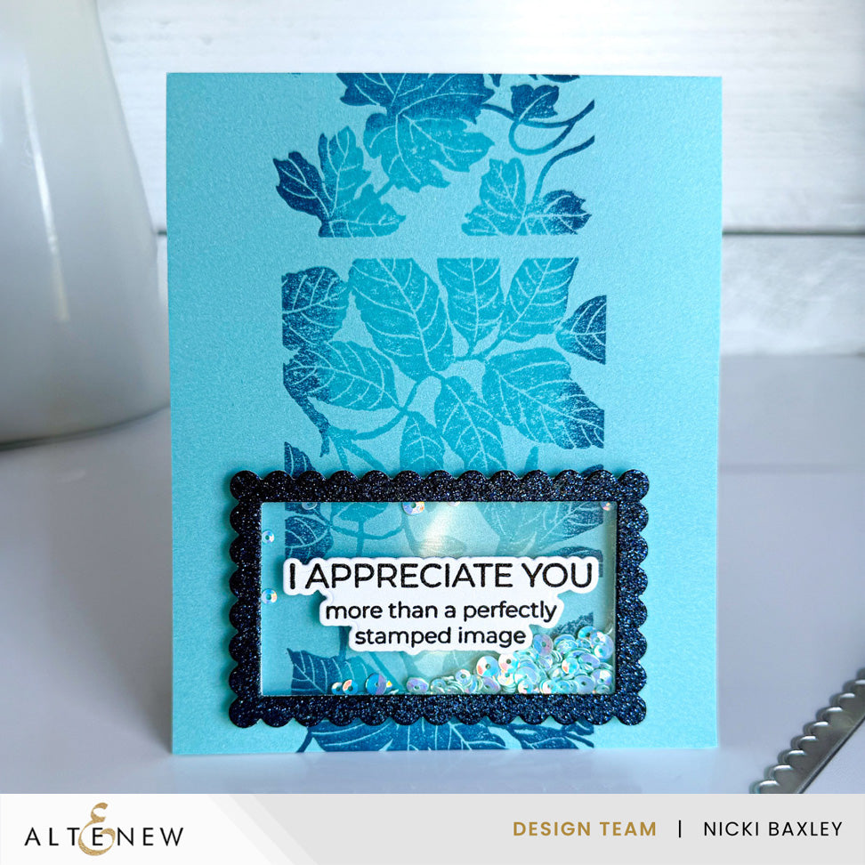 Altenew Creative Cuts Framed Botanicals Dies alt11648 blue glitter frame shaker card