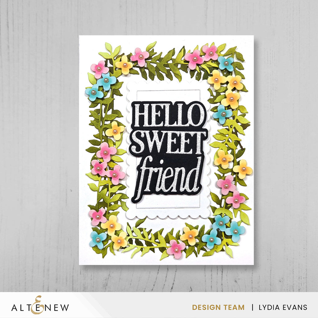 Altenew Creative Cuts Framed Botanicals Dies alt11648 hello sweet friend flowers card