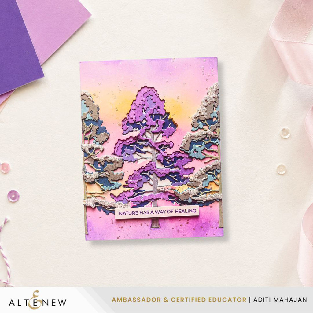 Altenew Creative Cuts Jack Pine Tree Layering Dies alt11456 purple tree card