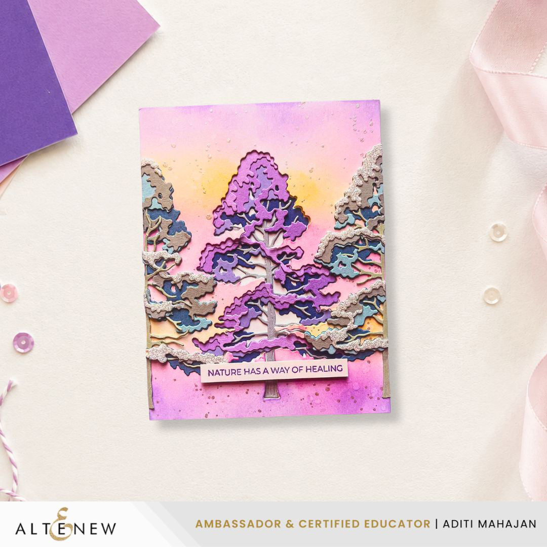 Altenew Creative Cuts Jack Pine Tree Layering Dies alt11456 purple tree card