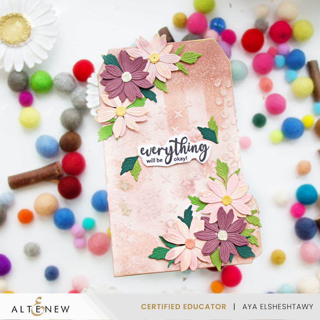 Altenew Daydream Doodles Stencils alt10420 pink flowers