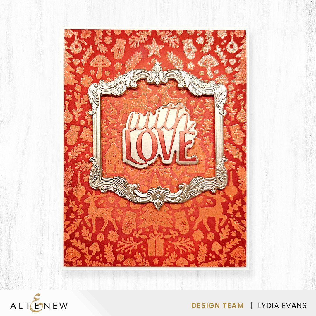 Altenew Decorative Frames 3D Embossing Folder and Die Set alt11517 red gold christmas card
