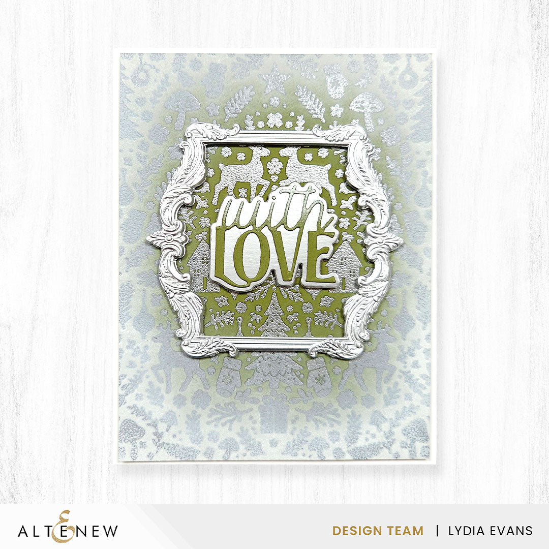 Altenew Decorative Frames 3D Embossing Folder and Die Set alt11517 with love card