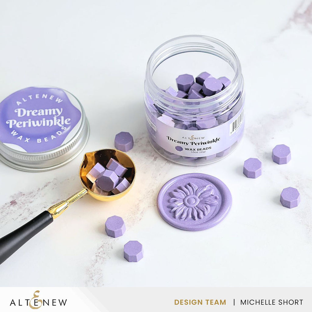 Altenew Dreamy Periwinkle Wax Beads alt10516 melted