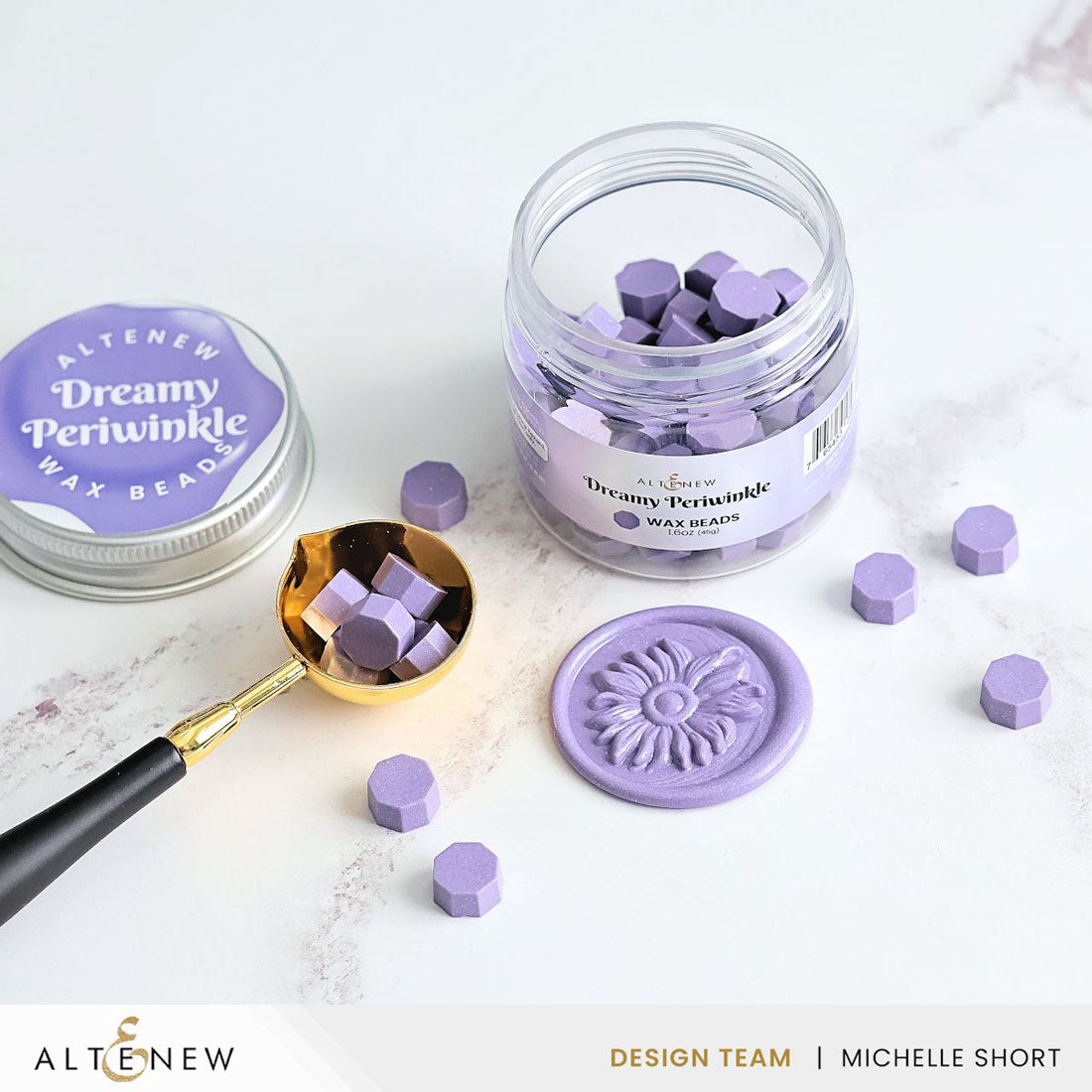 Altenew Dreamy Periwinkle Wax Beads alt10516 melted