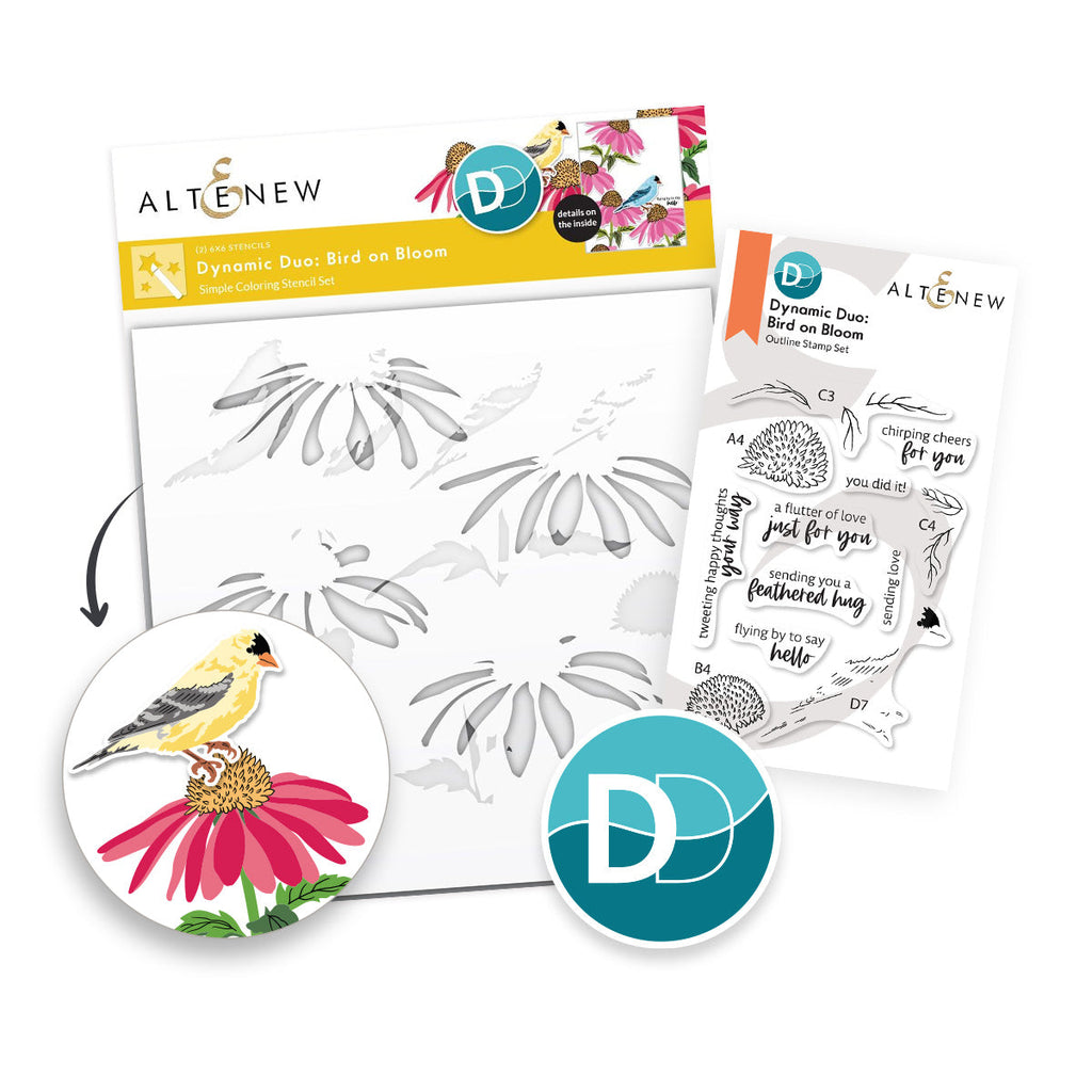 Altenew Dynamic Duo Bird on Bloom Clear Stamp and Stencil Set alt10391bn