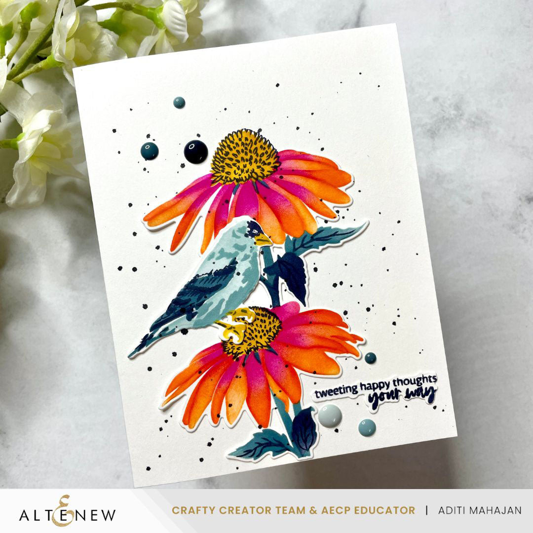 Altenew Dynamic Duo Bird on Bloom Clear Stamp and Stencil Set alt10391bn blue bird