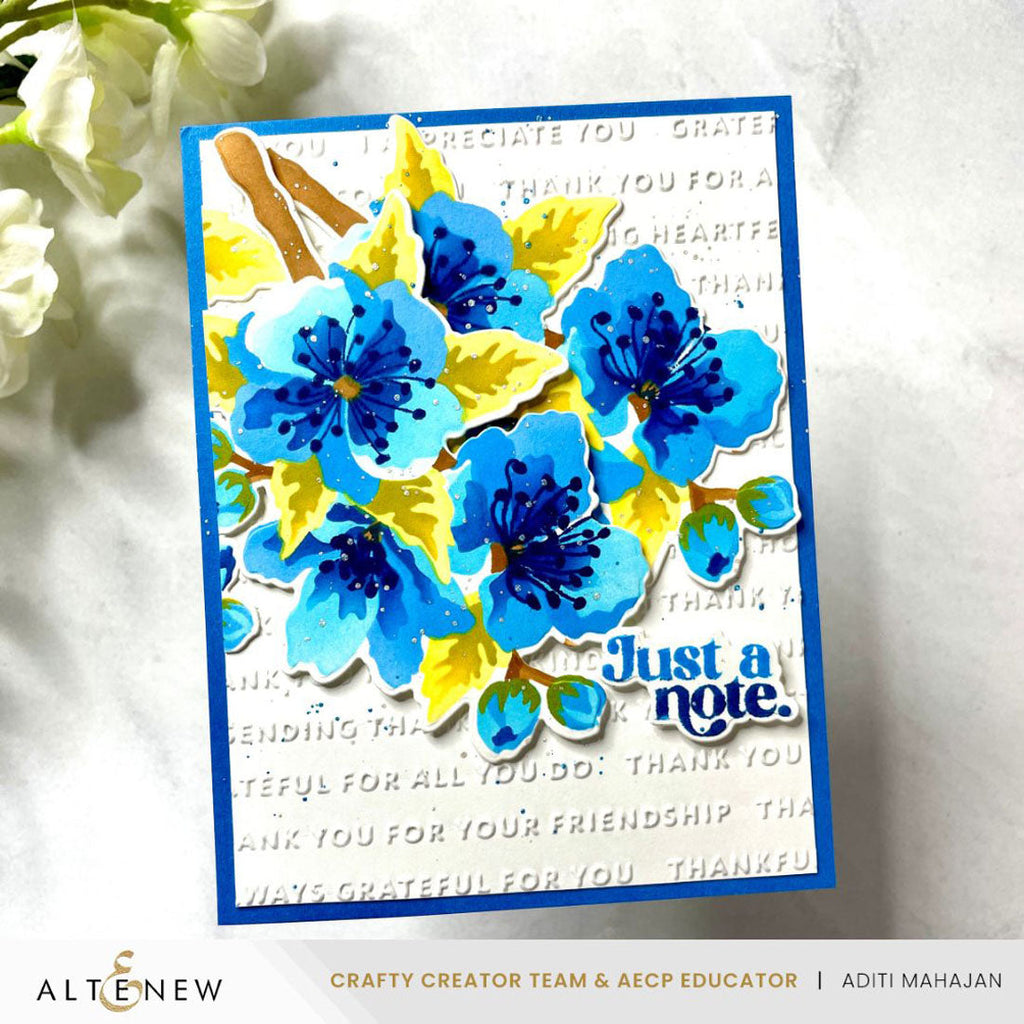 Altenew Dynamic Duo Blooming Branch Stamp Stencil and Add-on Die Set blue flowers