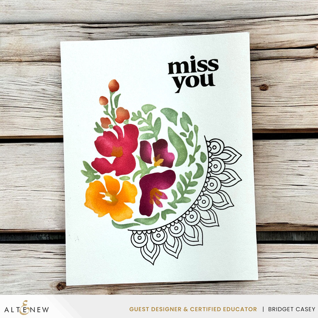 Altenew Dynamic Duo Crescent Flowers Clear Stamp and Stencil Set alt10616bn1 miss you