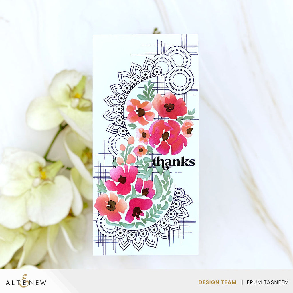 Altenew Dynamic Duo Crescent Flowers Clear Stamp and Stencil Set alt10616bn1 thanks