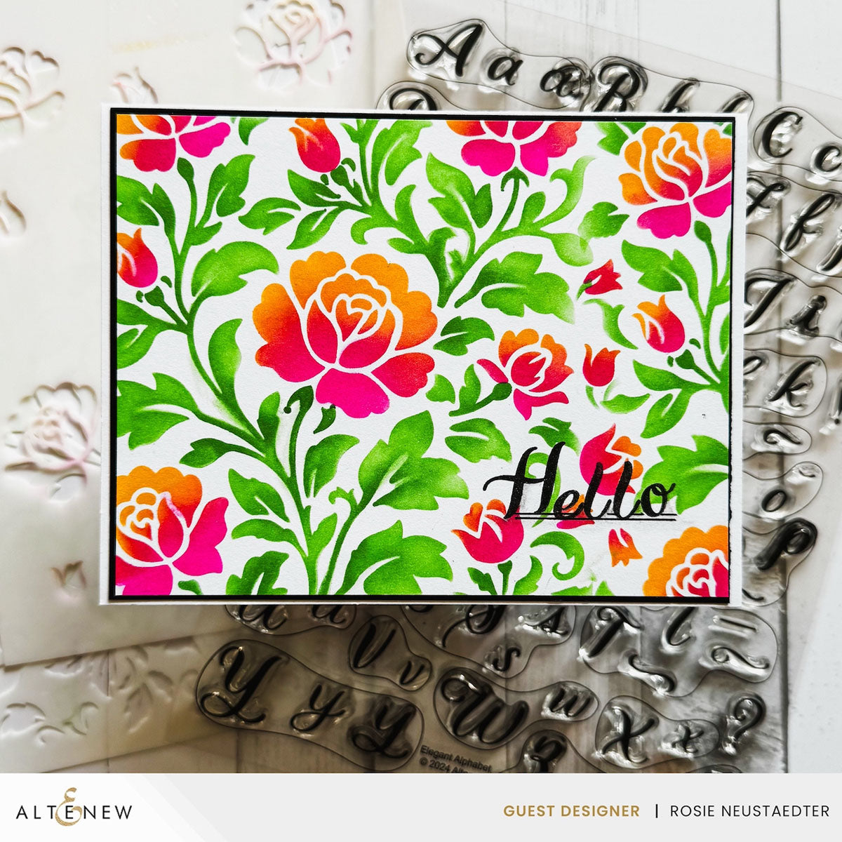 Altenew Elegant Alphabet Clear Stamps alt10418 ombre flowers