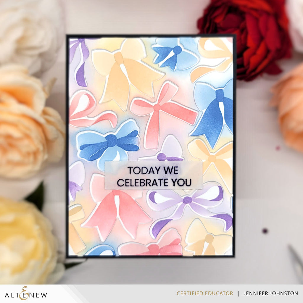 Altenew Elegant Bows Stencil Die and 3D Embossing Folder Set celebrate