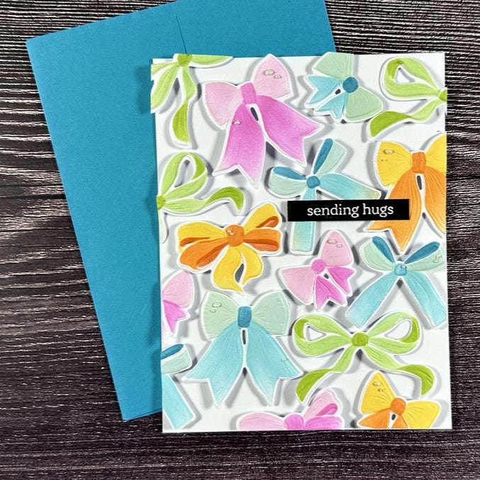 Altenew Elegant Bows Stencil Die and 3D Embossing Folder Set sending hugs | color-code:ALT01
