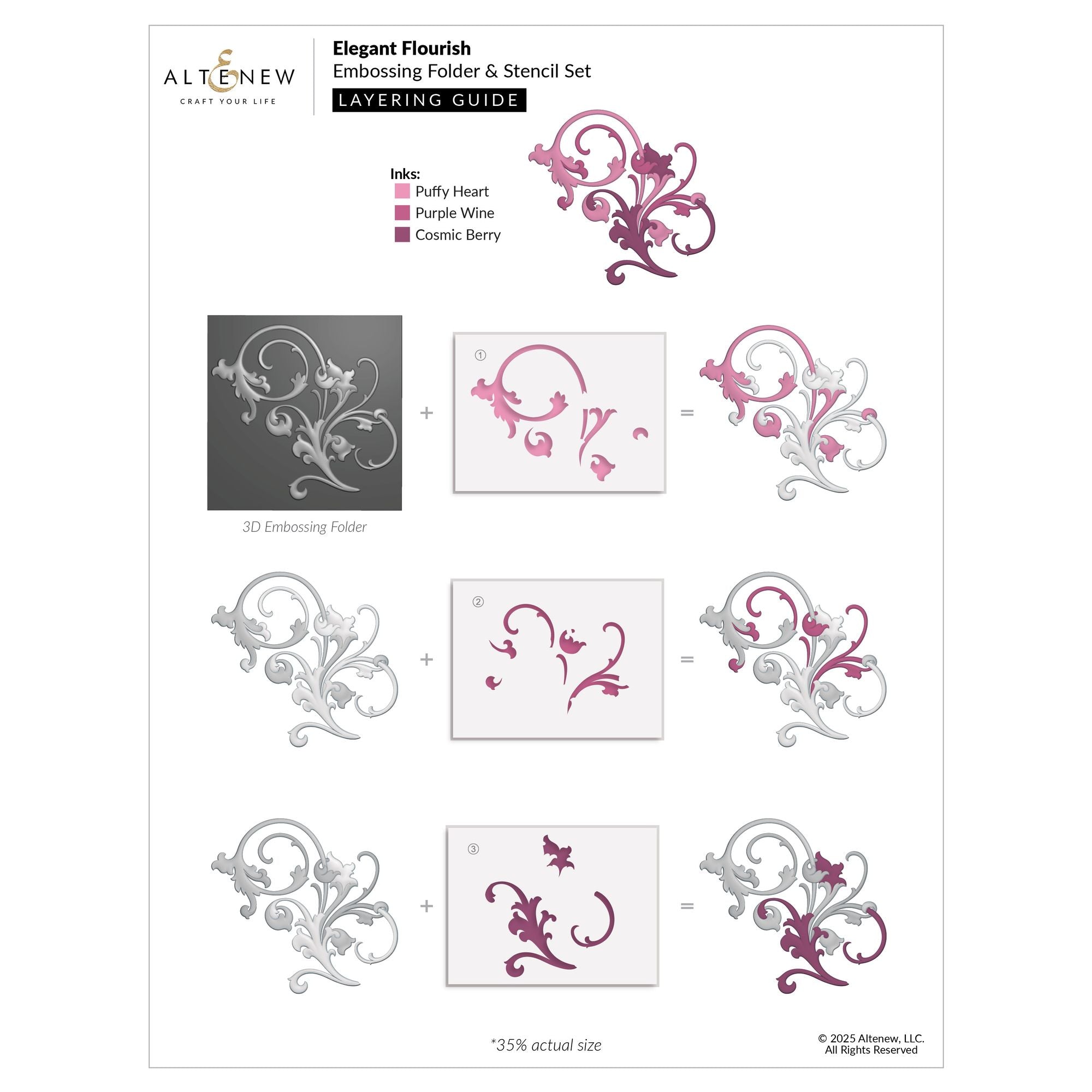 Altenew Elegant Flourish 3D Embossing Folder alt10721 layering guide