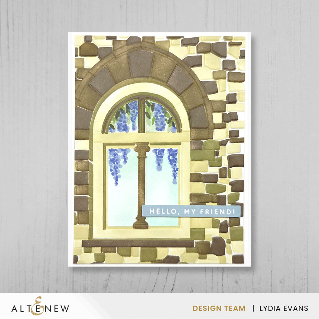 Altenew Enchanted Castle Window Embossing Folder and Stencil Set hello my friend