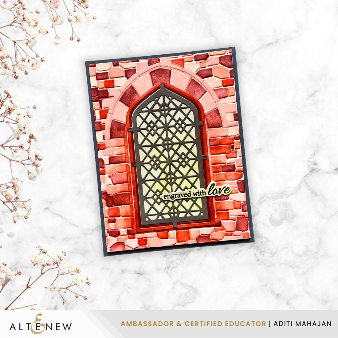 Altenew Enchanted Castle Window Embossing Folder and Stencil Set red bricks
