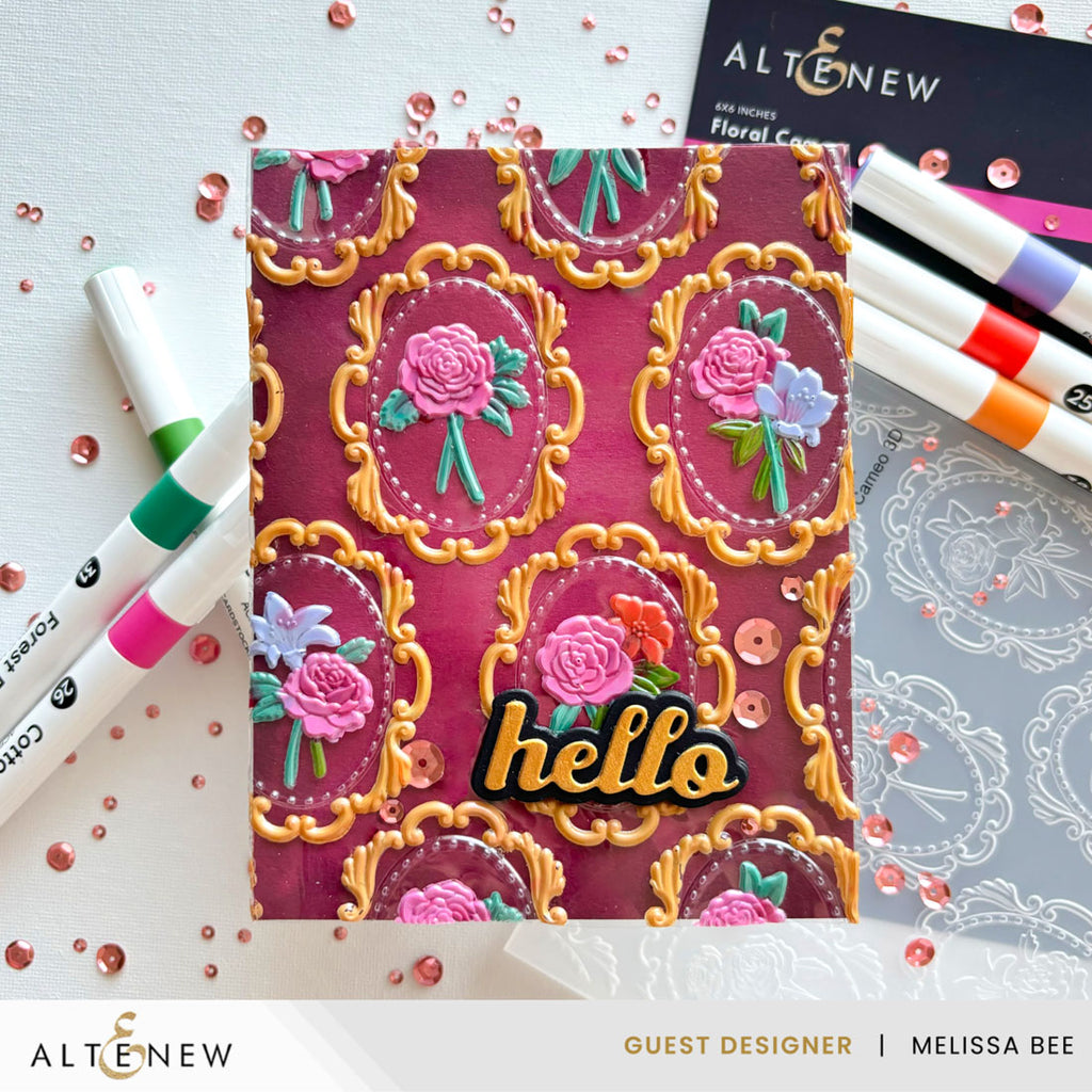 Altenew Floral Cameo 3D Embossing Folder alt10787 hello