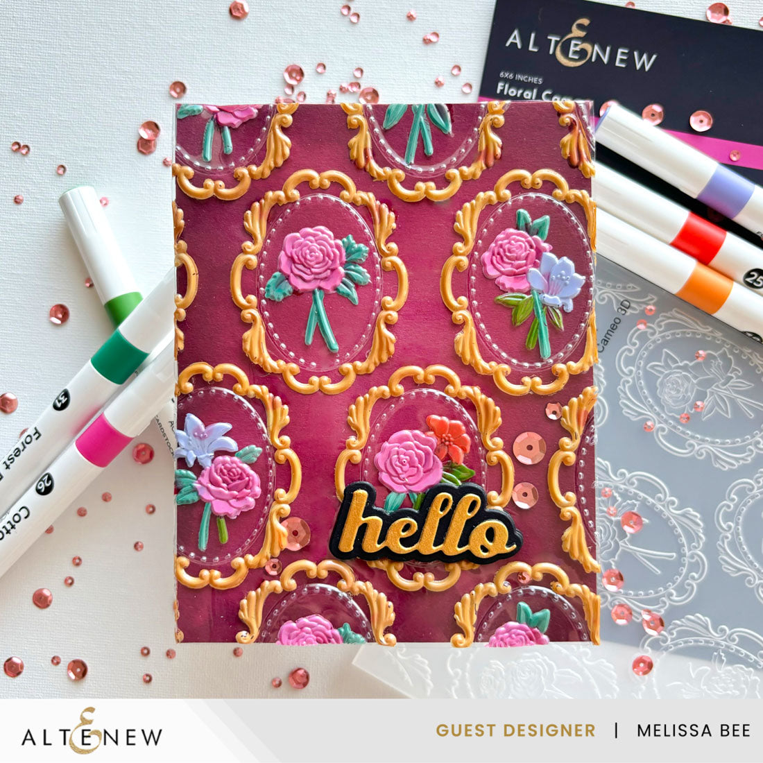 Altenew Floral Cameo 3D Embossing Folder alt10787 hello