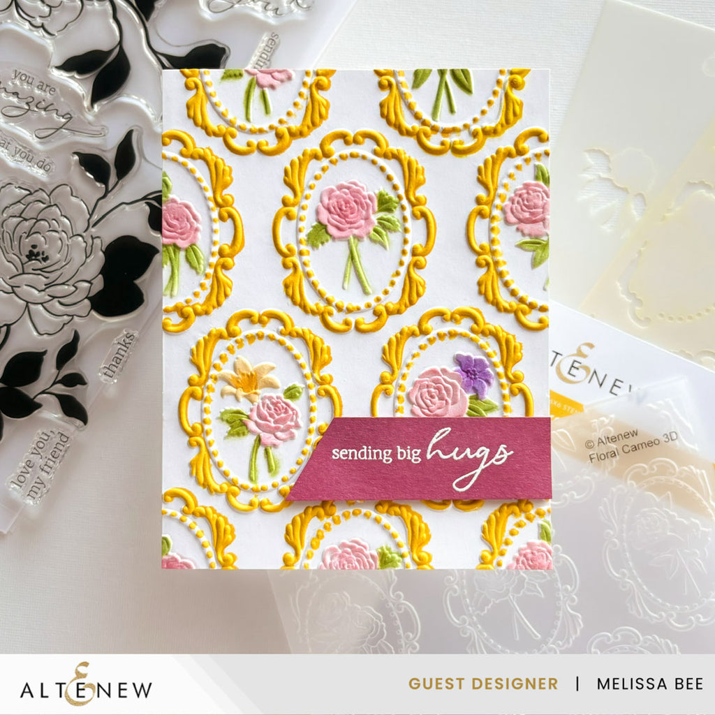 Altenew Floral Cameo Clear Stamp Die and Embossing Folder Set big hugs