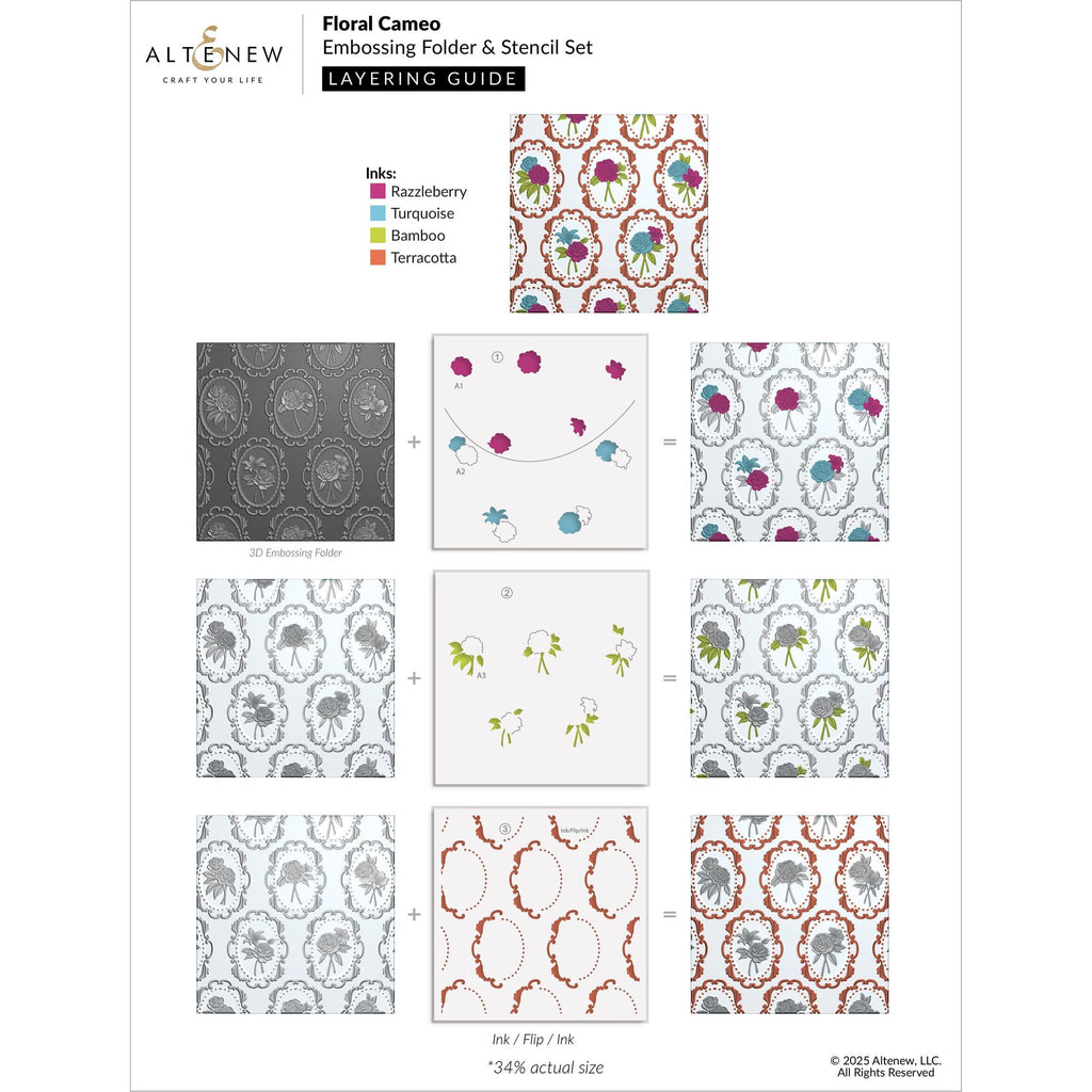 Altenew Floral Cameo Clear Stamp Die and Embossing Folder Set layering guide