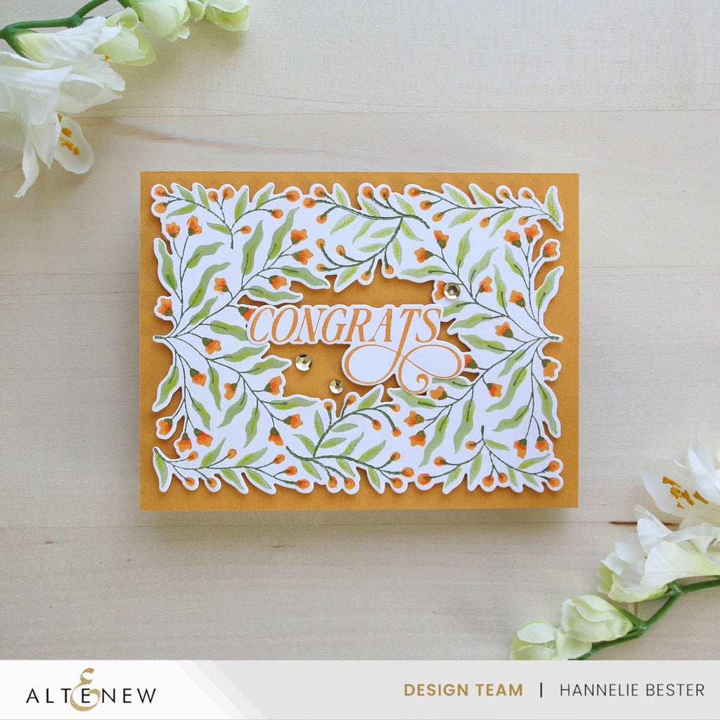 Altenew Flowering Hedge Press Plate and Die Set congratulations
