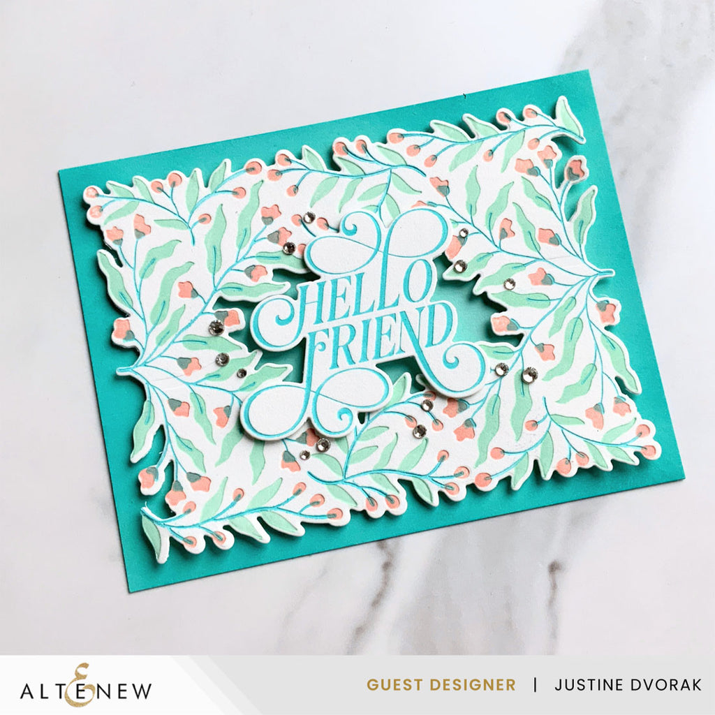 Altenew Flowering Hedge Press Plate and Die Set hello