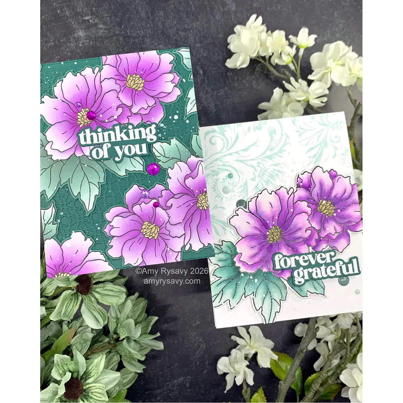Altenew Flowers and Flourishes Clear Stamp Die and Stencil Set forever grateful