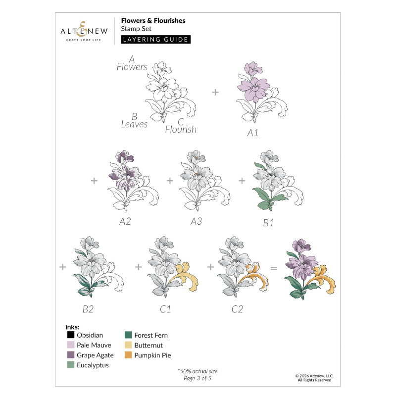 Altenew Flowers and Flourishes Clear Stamp Die and Stencil Set layering guide 3