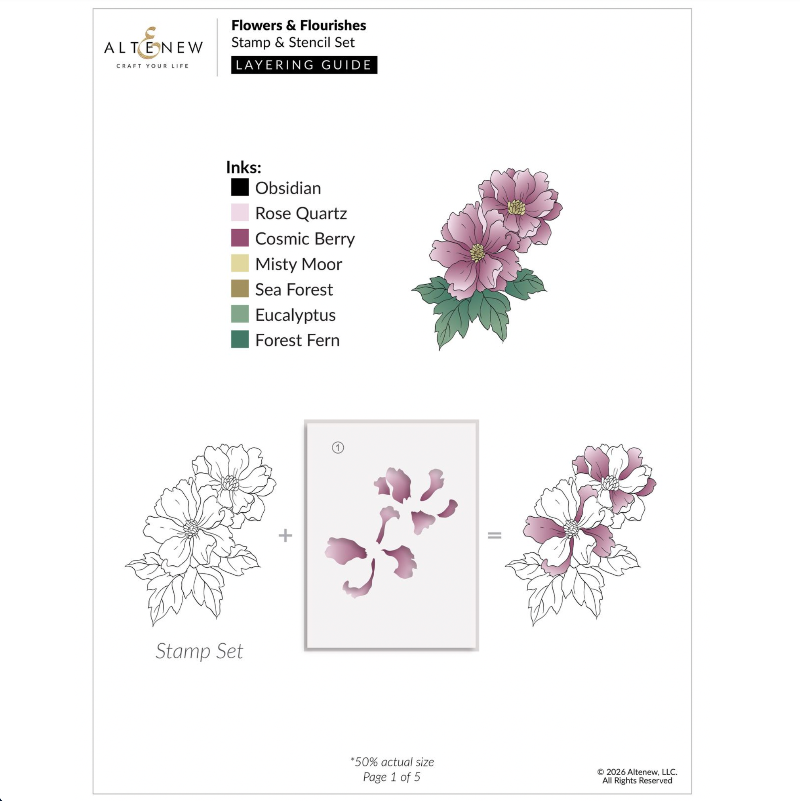 Altenew Flowers and Flourishes Coloring Stencils alt11281 layering guide 1