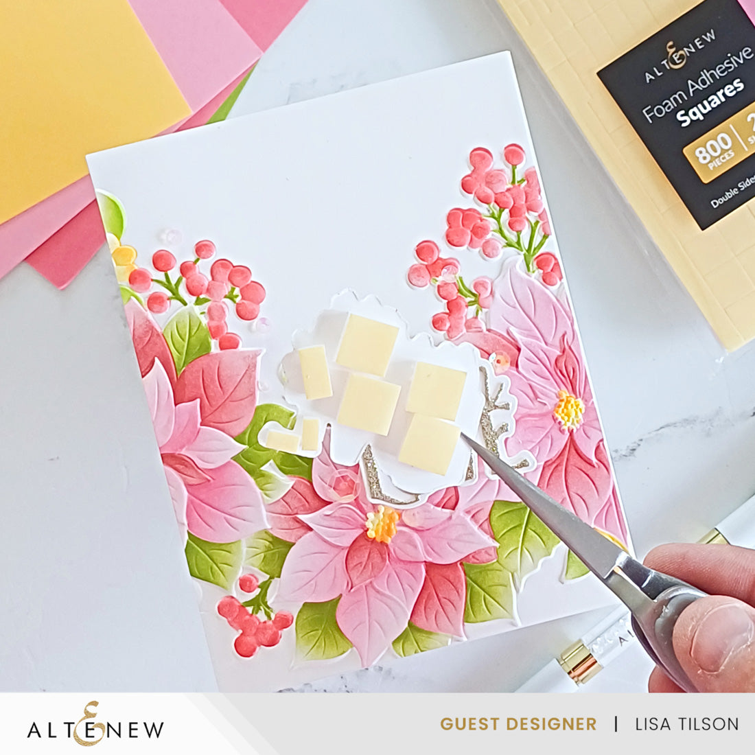 Altenew Foam Adhesive 1/8 Squares alt11459 pink flowers card