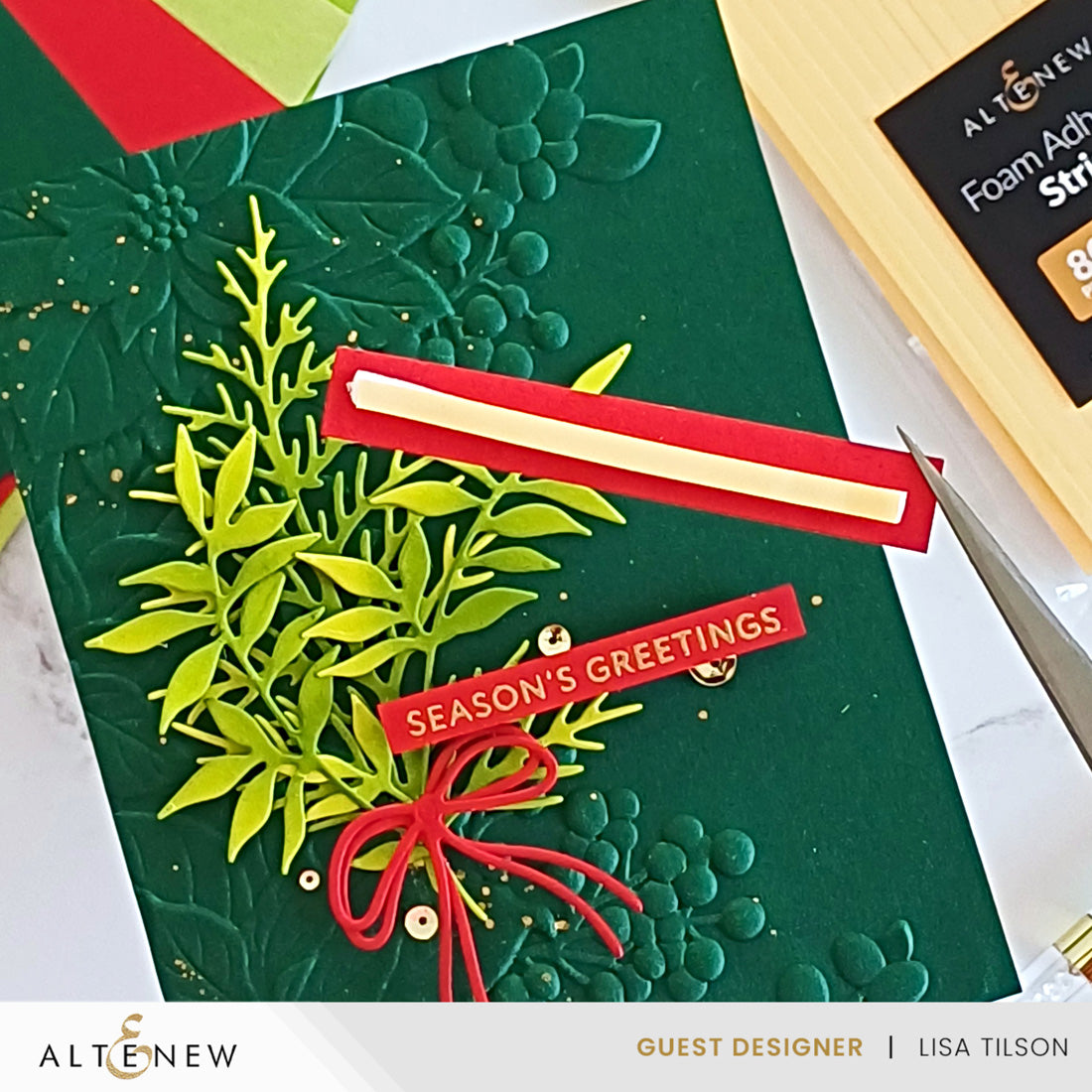 Altenew Foam Adhesive Strips 1/8 x 7.0 x 1/16 inch Pack alt11443 festive greenery card