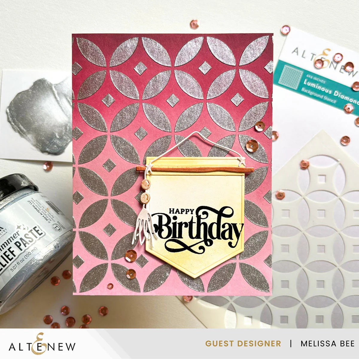 Altenew Gilded Elegance Shimmer Relief Paste Set happy birthday