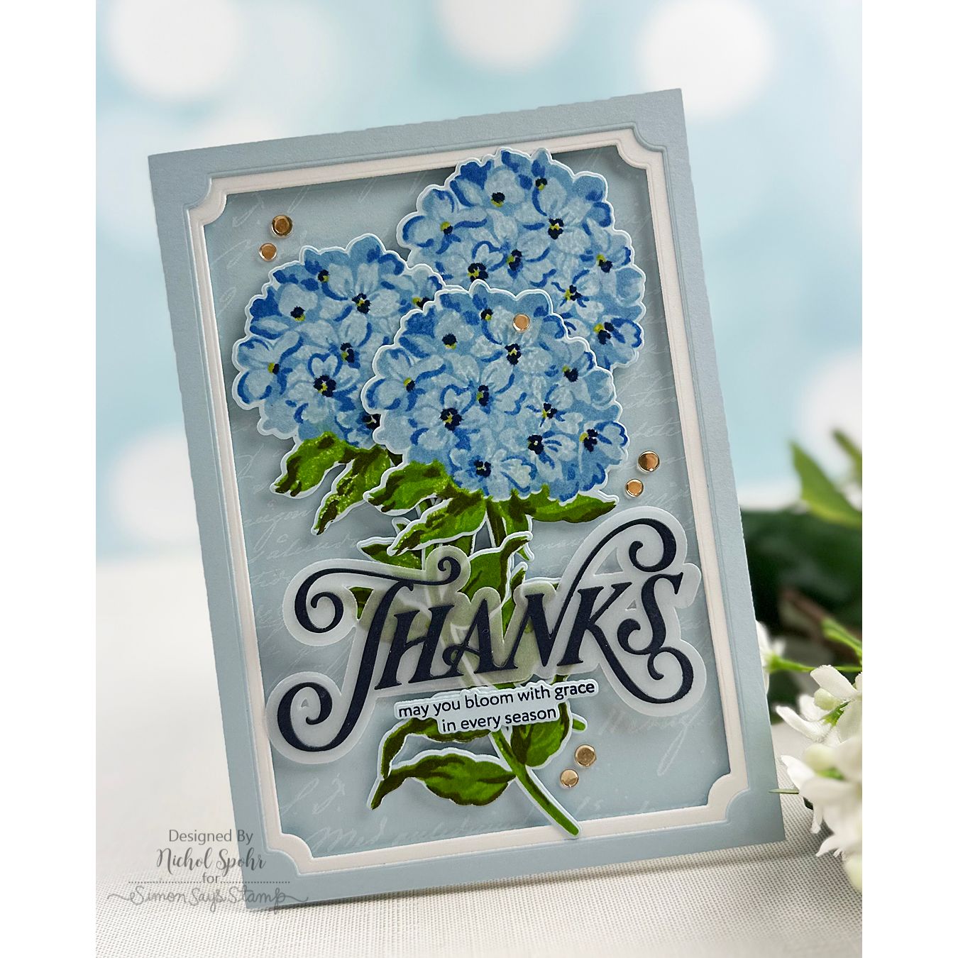 Altenew Graceful Blooms STAMPtember Exclusive Stamps and Dies Floral Thanks Card Blue