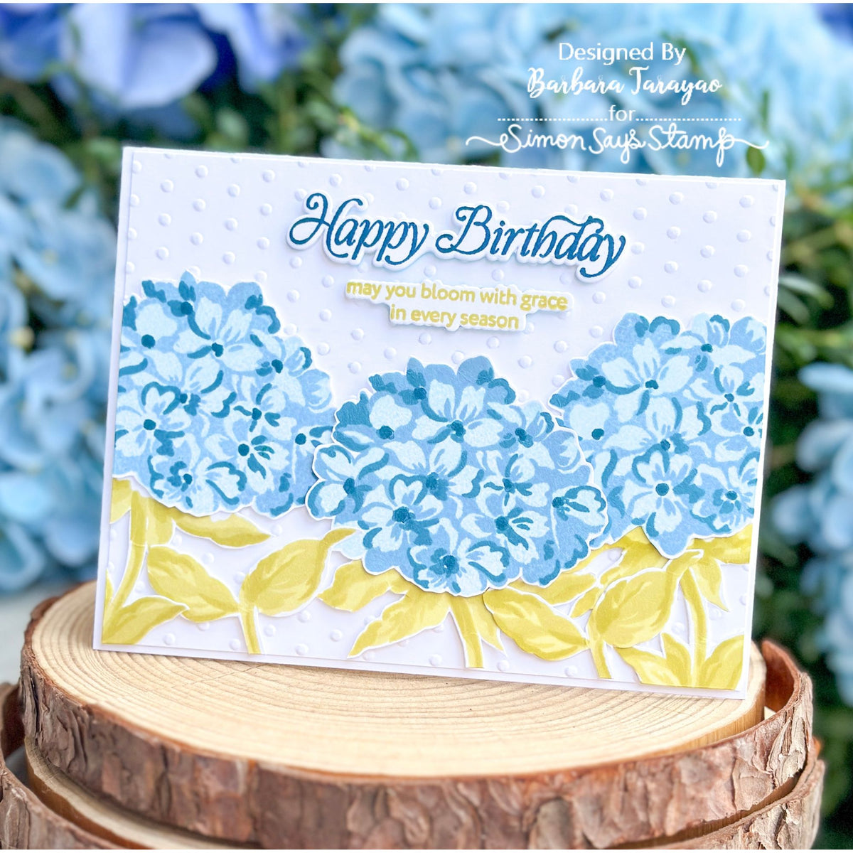 Altenew Graceful Blooms STAMPtember Exclusive Stamps and Dies Hydrangea Birthday Card Blue