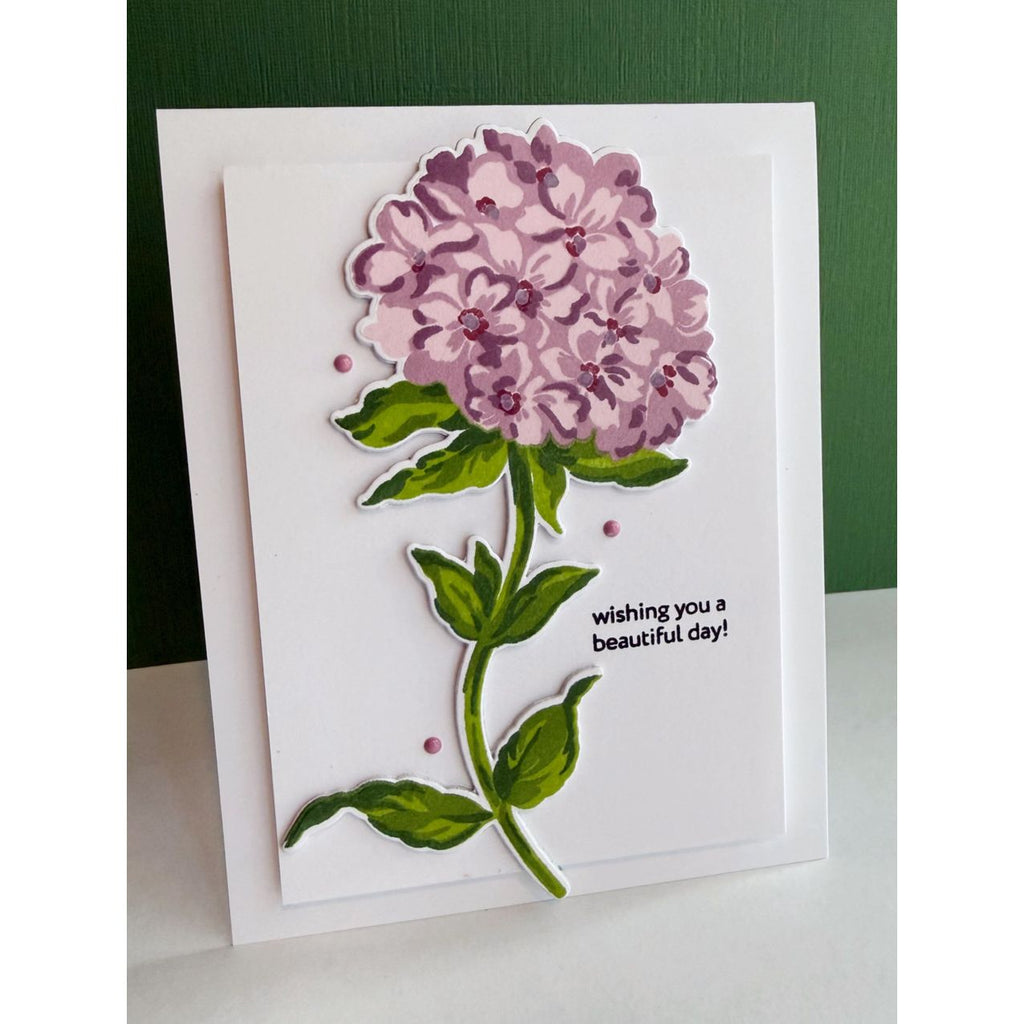 Altenew Graceful Blooms STAMPtember Exclusive Stamps and Dies Hydrangea Birthday Card Mauve
