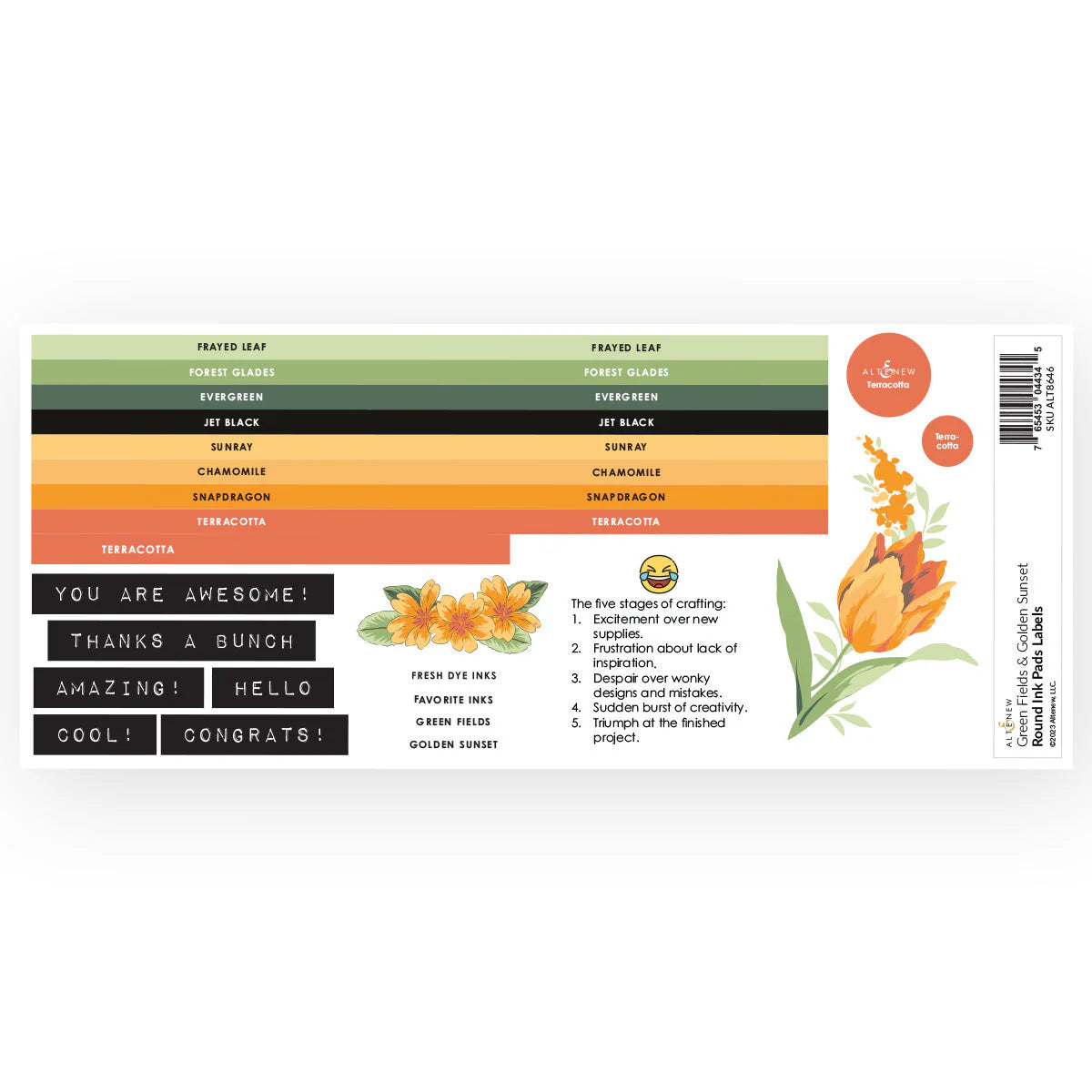 Altenew Green Fields Golden Sunset Round Ink Pads Label Set alt8646