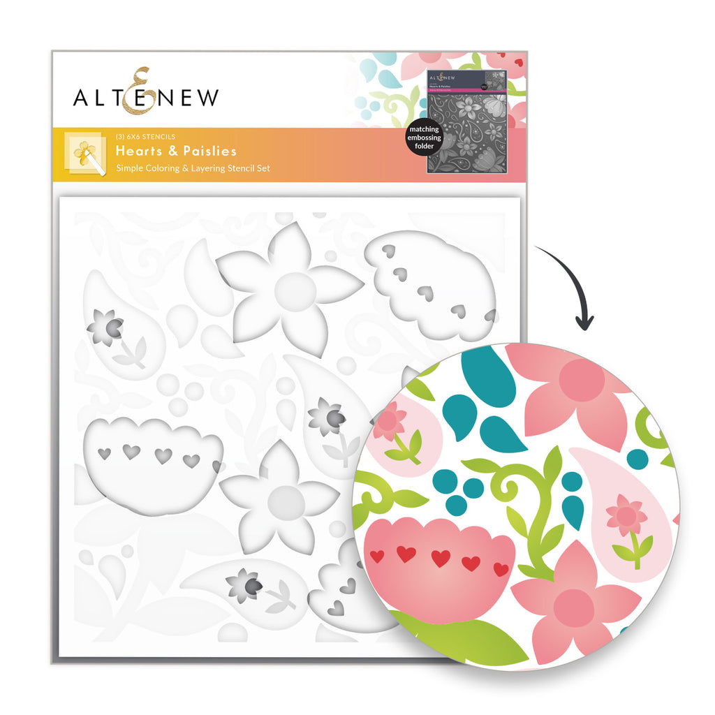 Altenew Hearts and Paislies Stencil and 3D Embossing Folder Set image 1