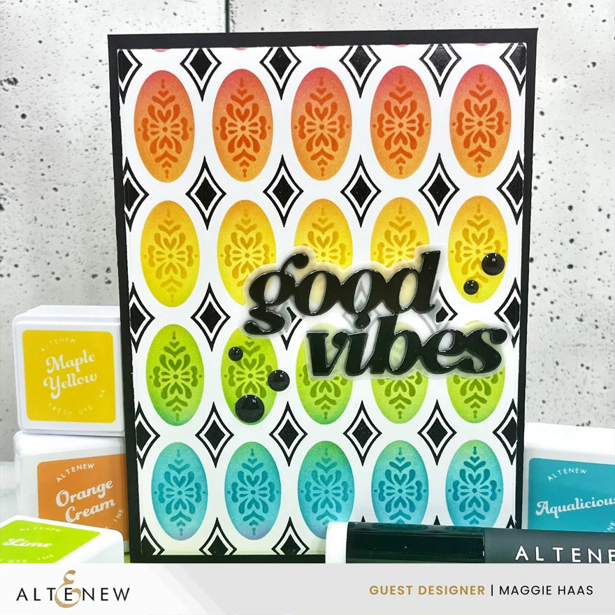 Altenew Heirloom Filigree Diamond Press Plate alt11503 rainbow good vibes card