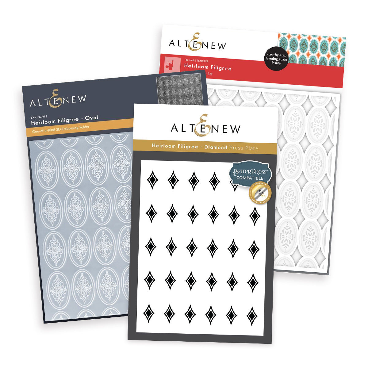 Altenew Heirloom Filigree Press Plate Stencil and Embossing Folder Set