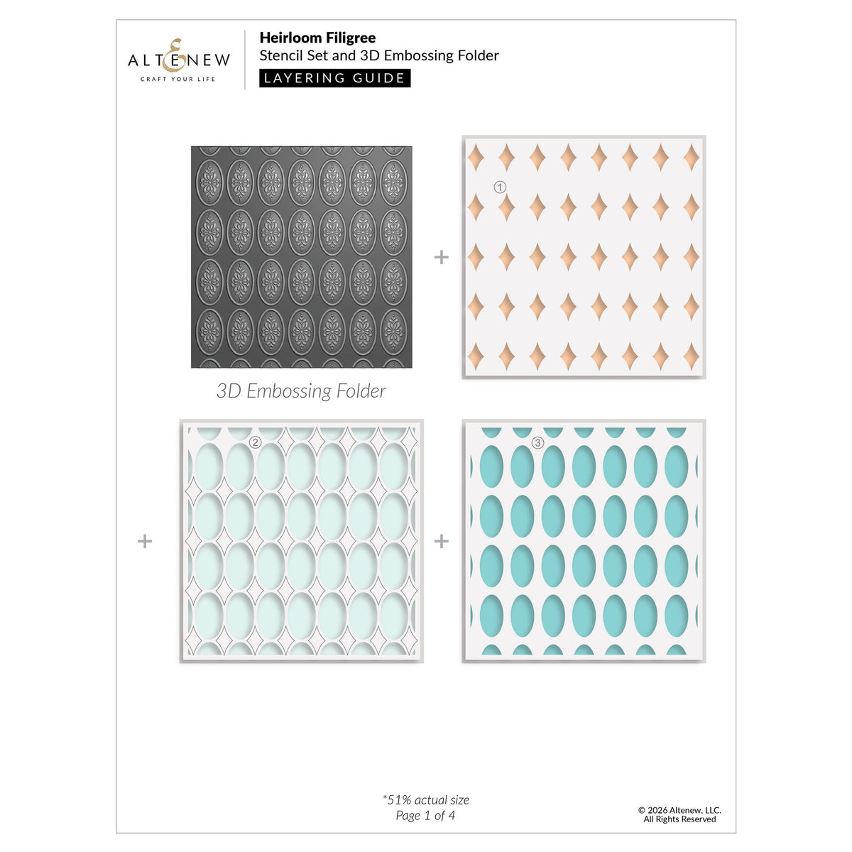 Altenew Heirloom Filigree Press Plate Stencil and Embossing Folder Set layering guide 1