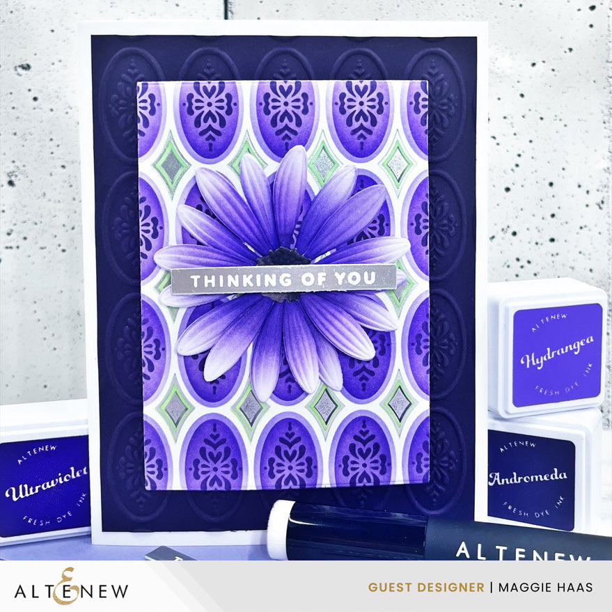 Altenew Heirloom Filigree Stencils alt11527 thinking of you card