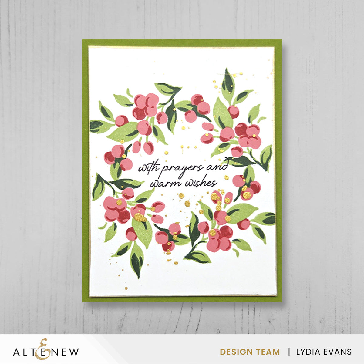 Altenew Holiday Adornments Clear Stamps alt11522 pink berries card