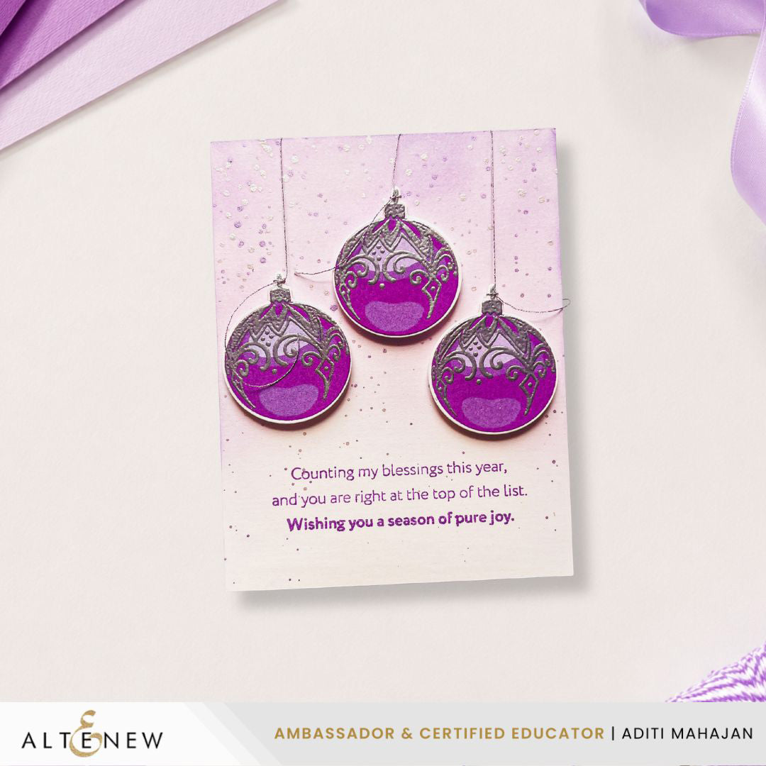 Altenew Holiday Adornments Dies alt11523 purple ornaments card