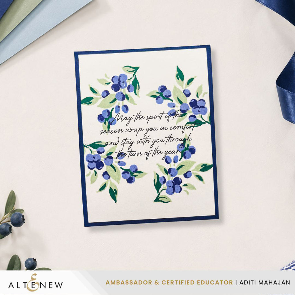 Altenew Holiday Messages Clear Stamps alt11525 blue berries card