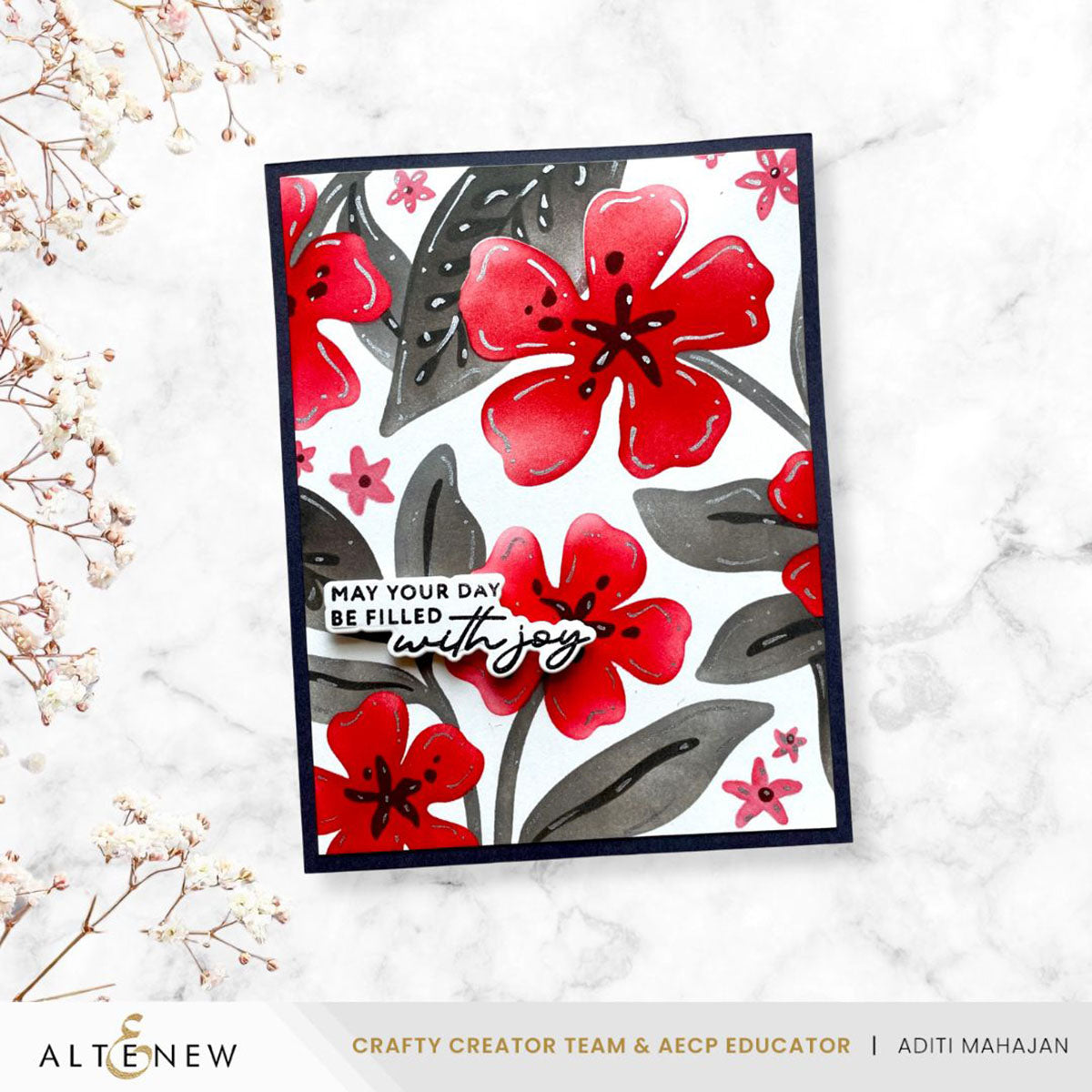Altenew Joyful Garden Stencil and Embossing Folder Set with joy