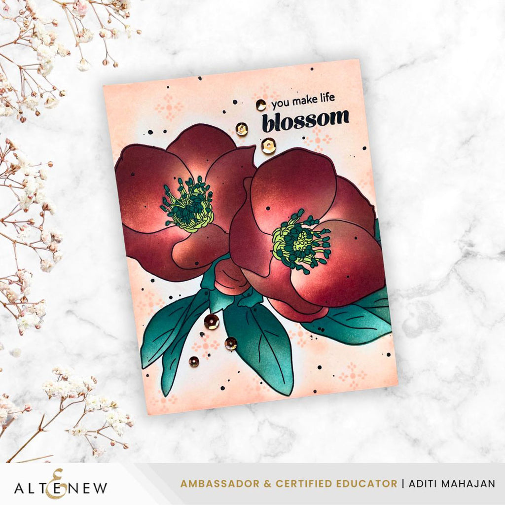 Altenew Lenten Grace Clear Stamp and Stencil Set black splatter
