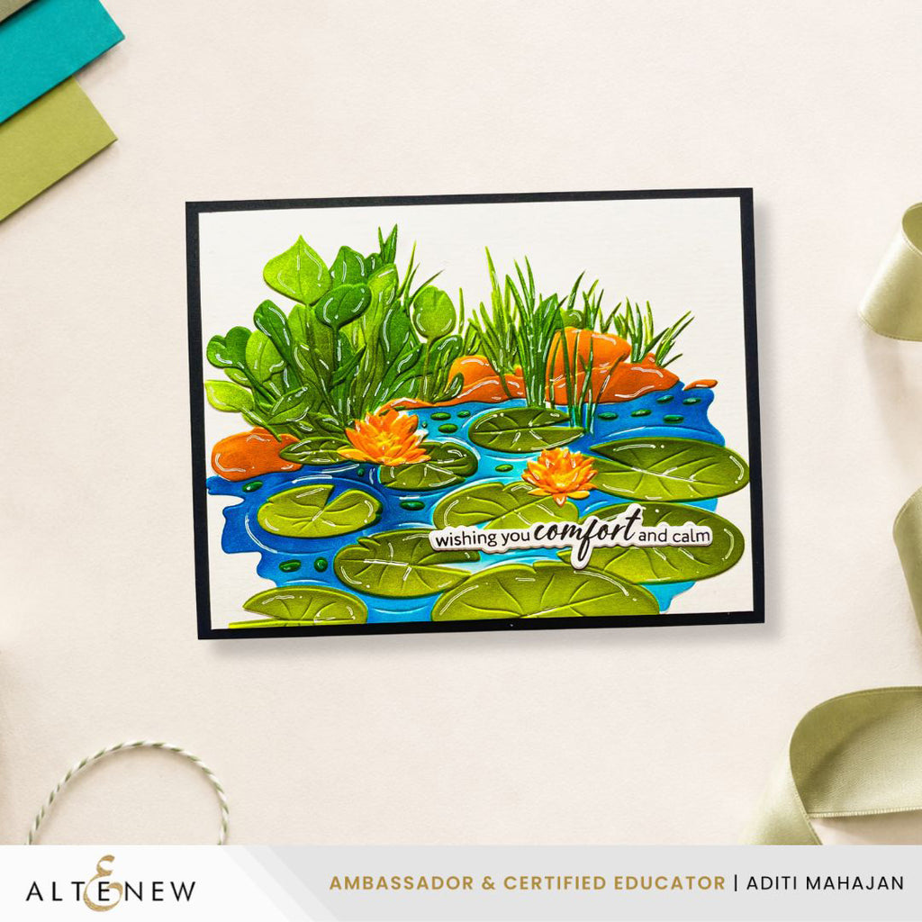 Altenew Lilypad Dreams Embossing Folder and Stencil Set orange flowers